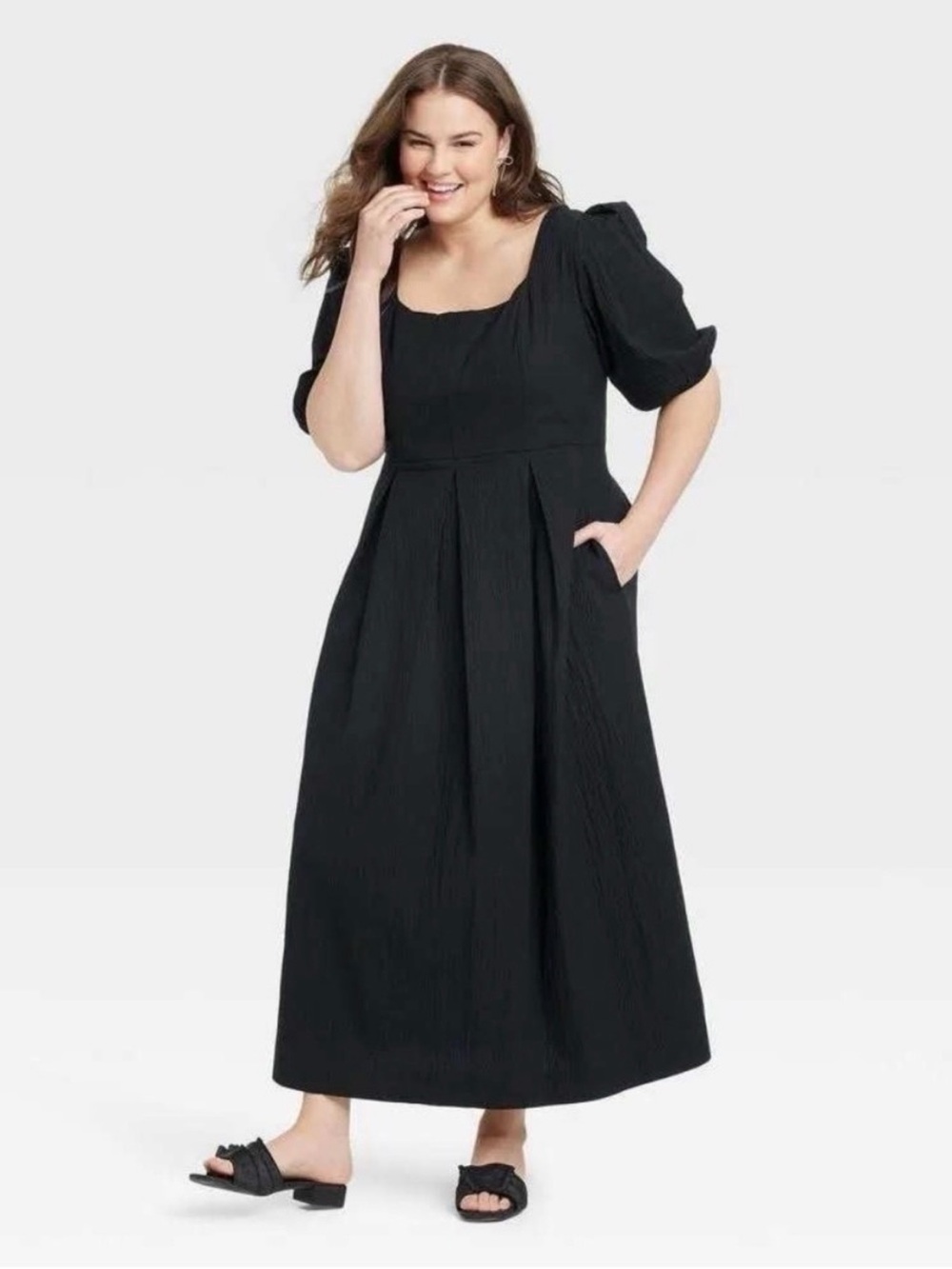 a new day Black Square-Neck Maxi Dress with Puff Sleeves Plus Size XXL NWT